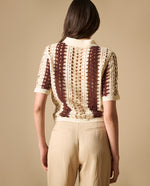 Camisa manga corta de tejido con textura y cuello camisero - Crudo