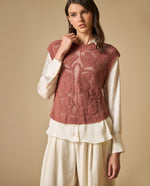 Camisa de tejido con textura manga sisa cuello redondo - Rosa