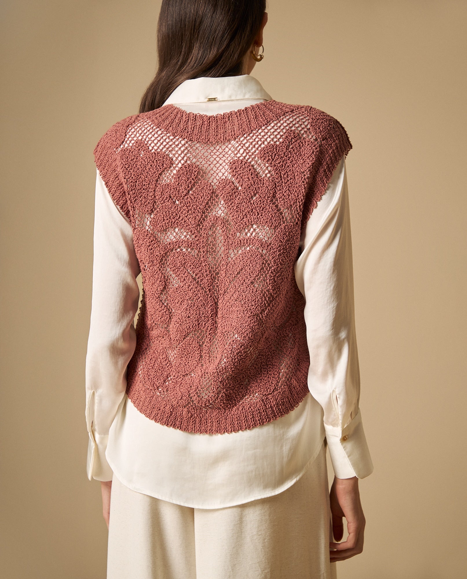 Camisa de tejido con textura manga sisa cuello redondo - Rosa 34_611H238_ROS151626_4