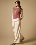 Camisa de tejido con textura manga sisa cuello redondo - Rosa
