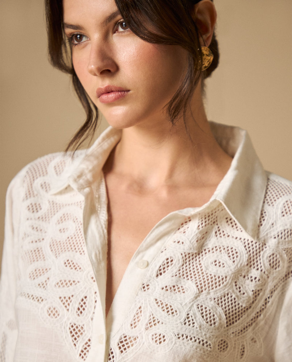 Camisa manga sisa con bordado y textura - Crudo 34_611H270_CRU110604_4