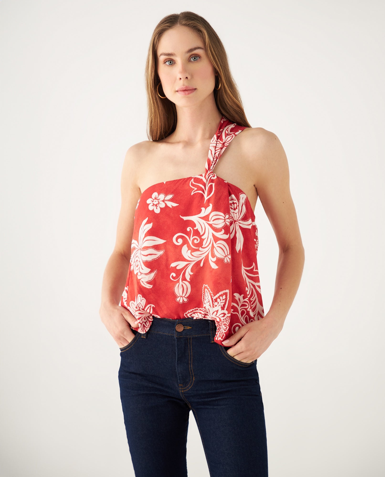 Camisa a una manga para mujer - Naranja 34_612F005_NAR181555_0