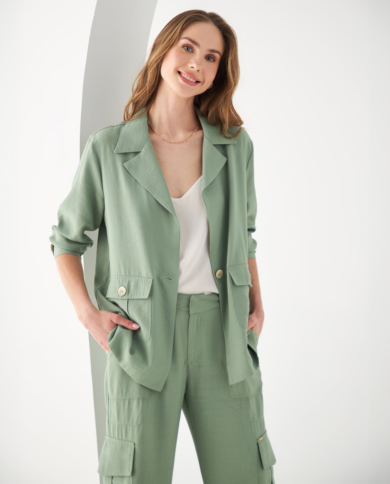 Camisa tipo chaqueta para mujer - Verde 34_612F012_VER176323_0