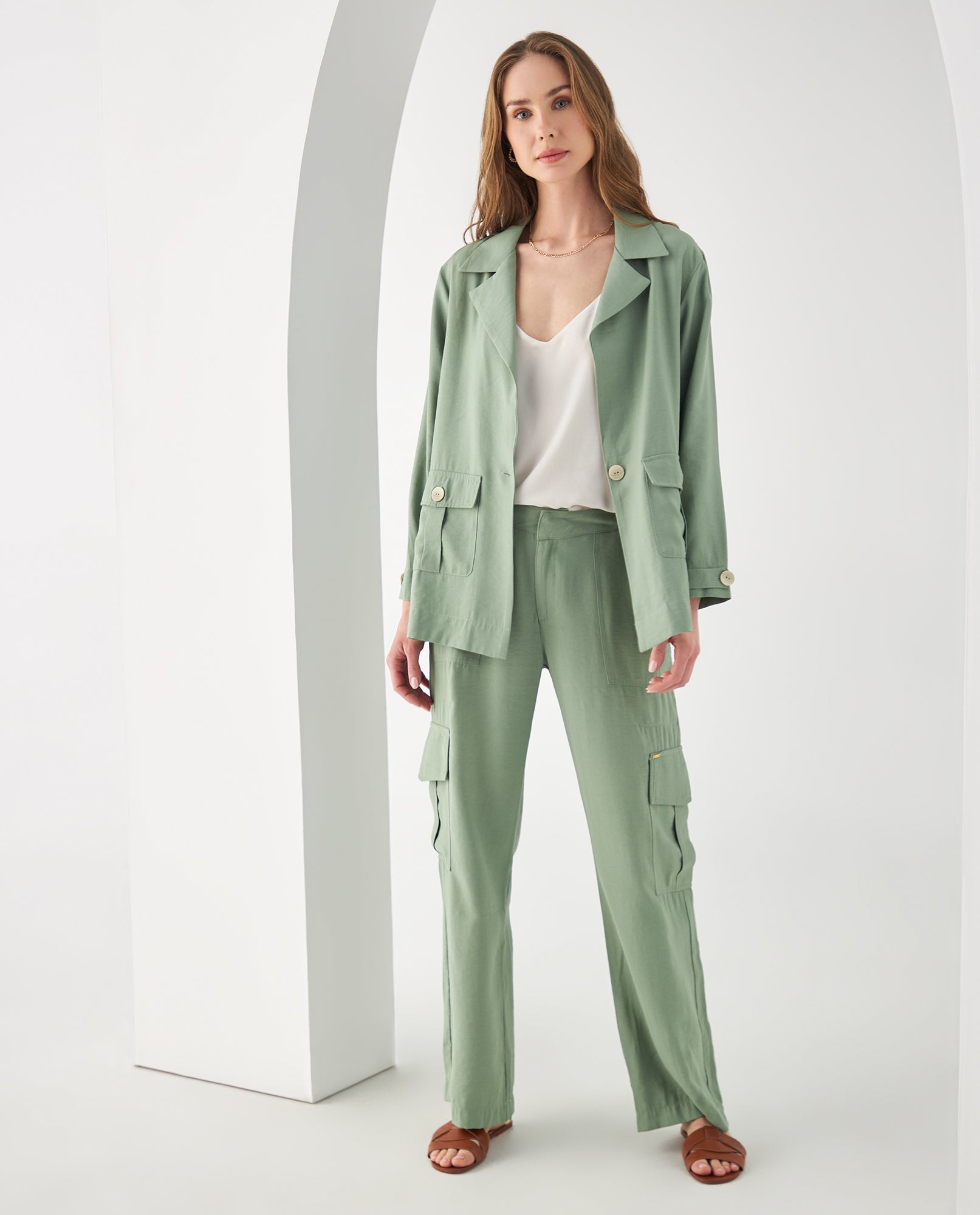 Camisa tipo chaqueta para mujer - Verde 34_612F012_VER176323_5