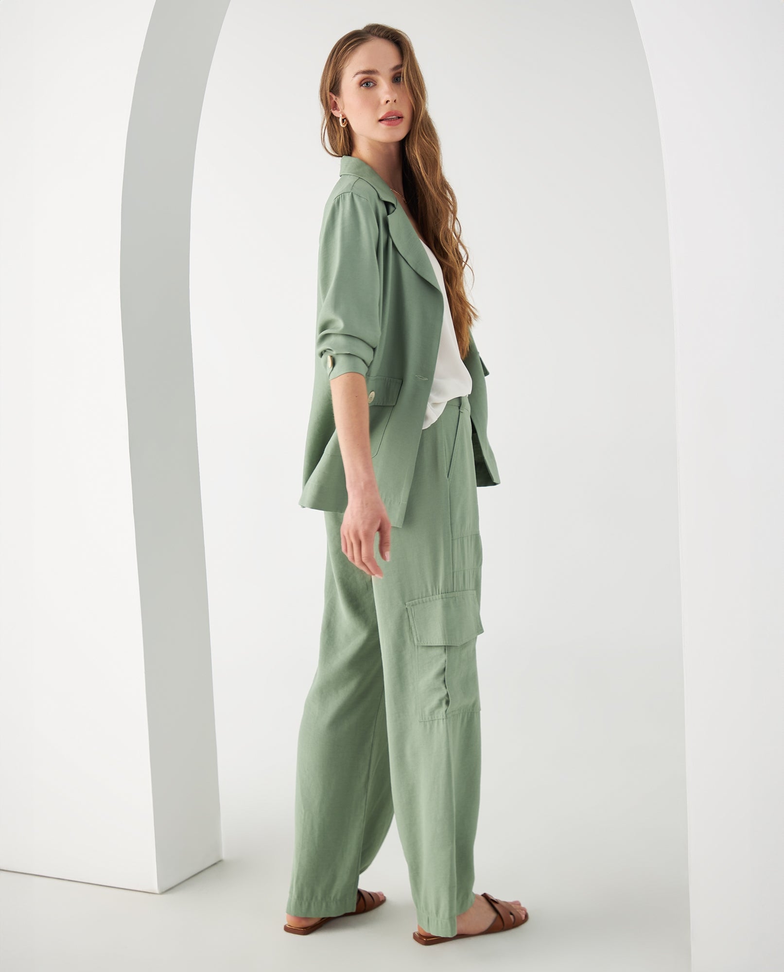 Camisa tipo chaqueta para mujer - Verde 34_612F012_VER176323_6