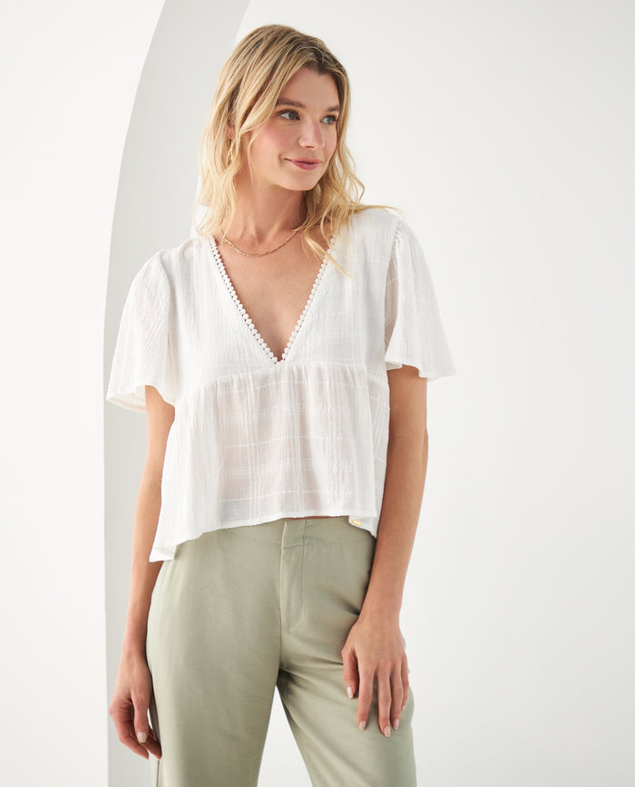 Camisa con escote en V para mujer - Blanco 34_612F013_BLA114001_0
