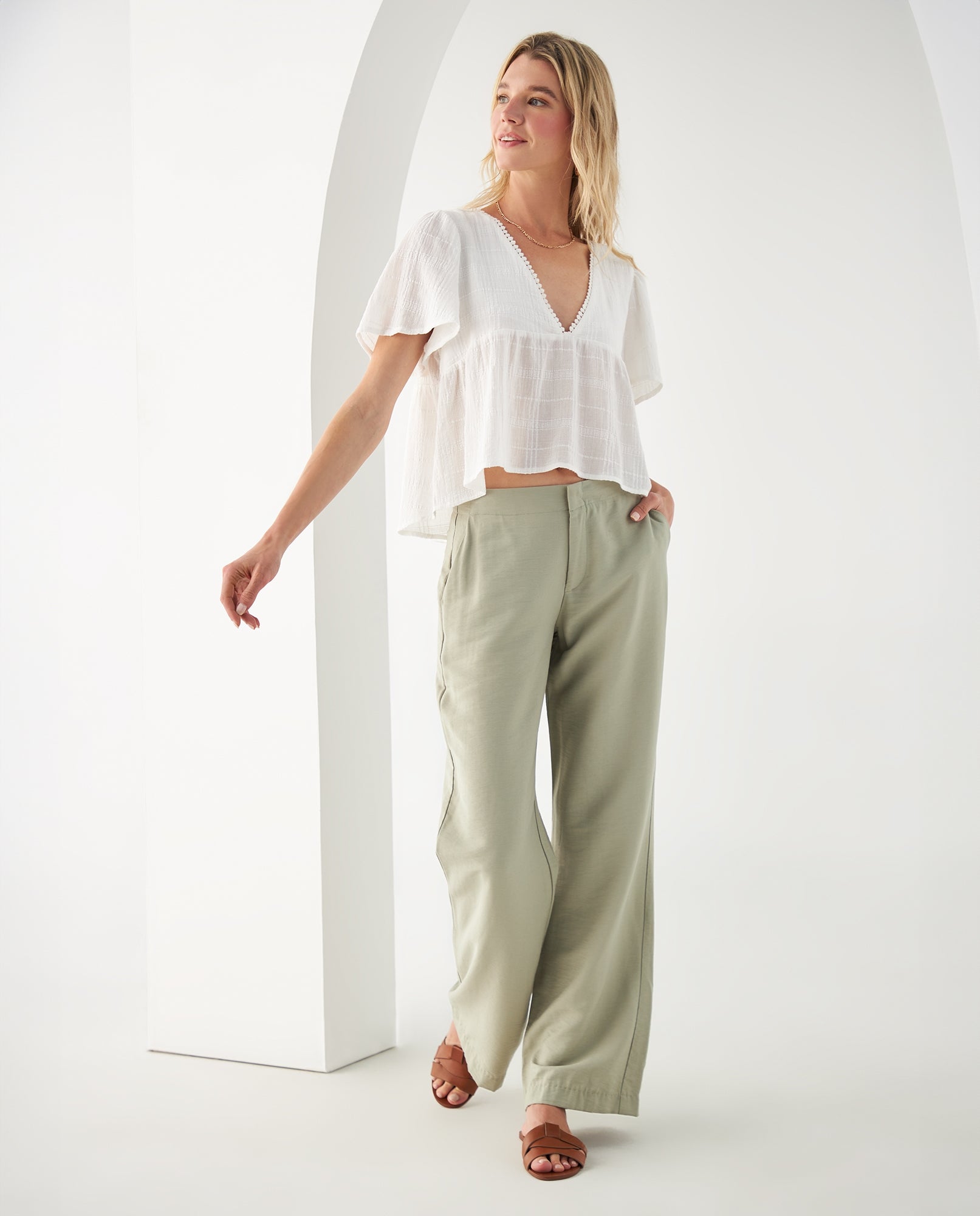 Camisa con escote en V para mujer - Blanco 34_612F013_BLA114001_5