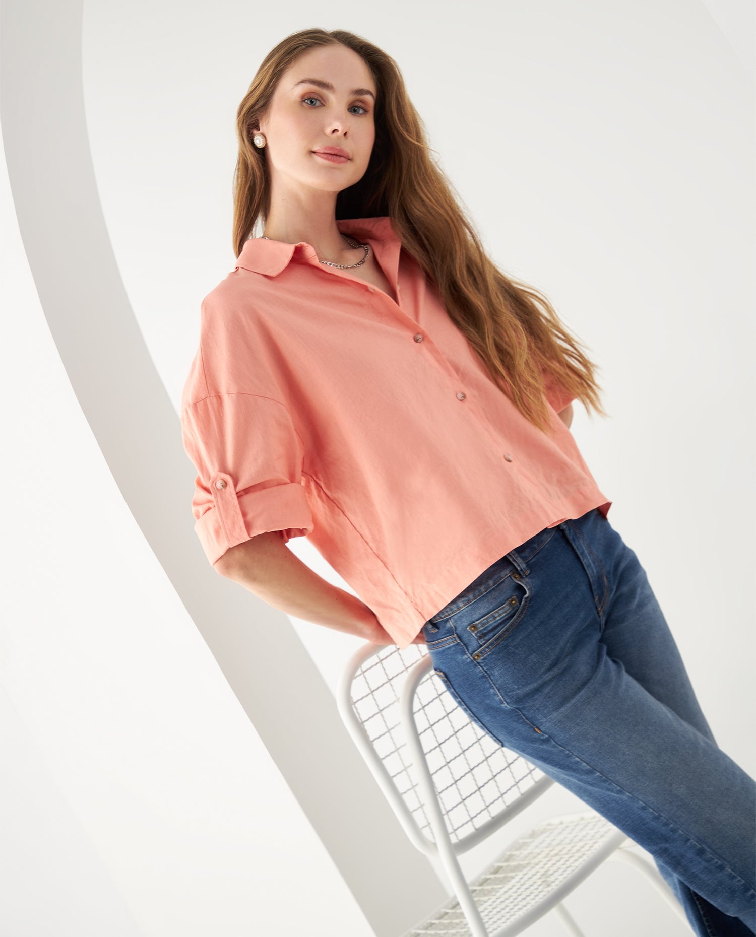 Camisa de manga Largo graduable para mujer - Rosa