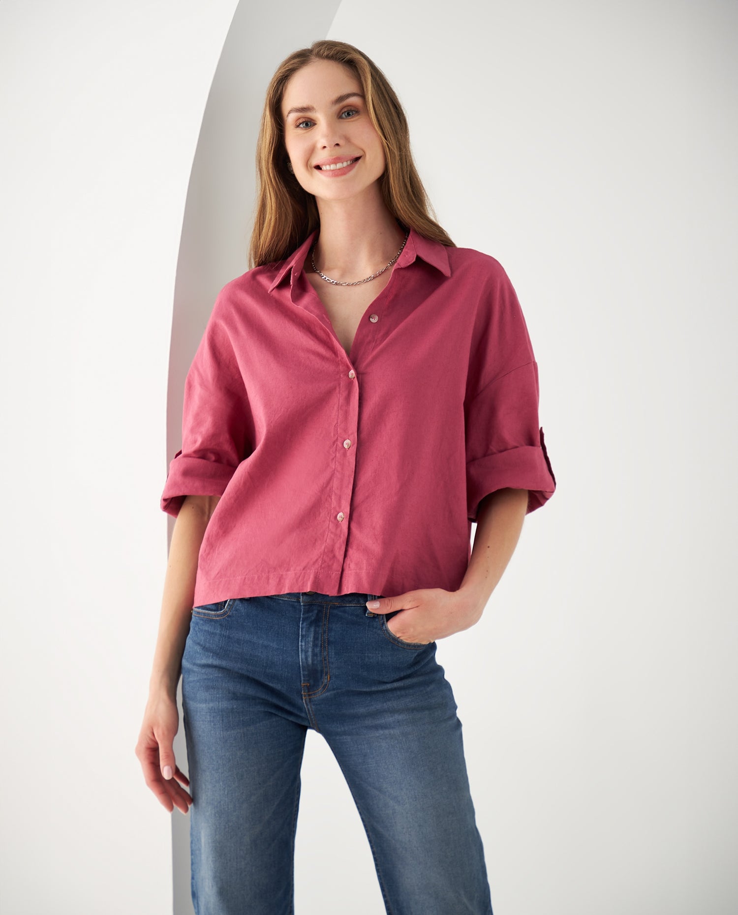 Camisa de manga Largo graduable para mujer - Rosa