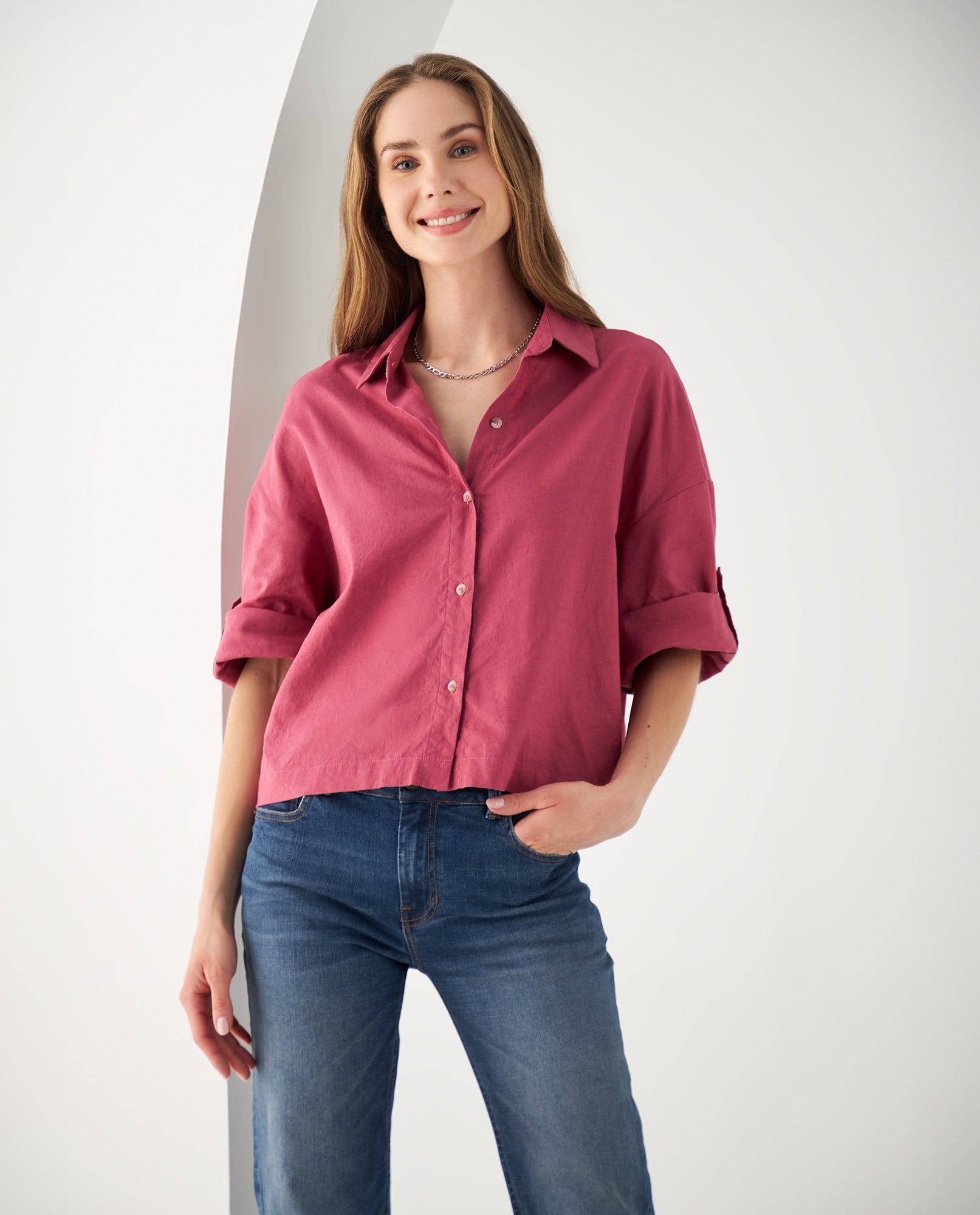 Camisa de manga Largo graduable para mujer - Rosa 34_612F017_ROS171723_0