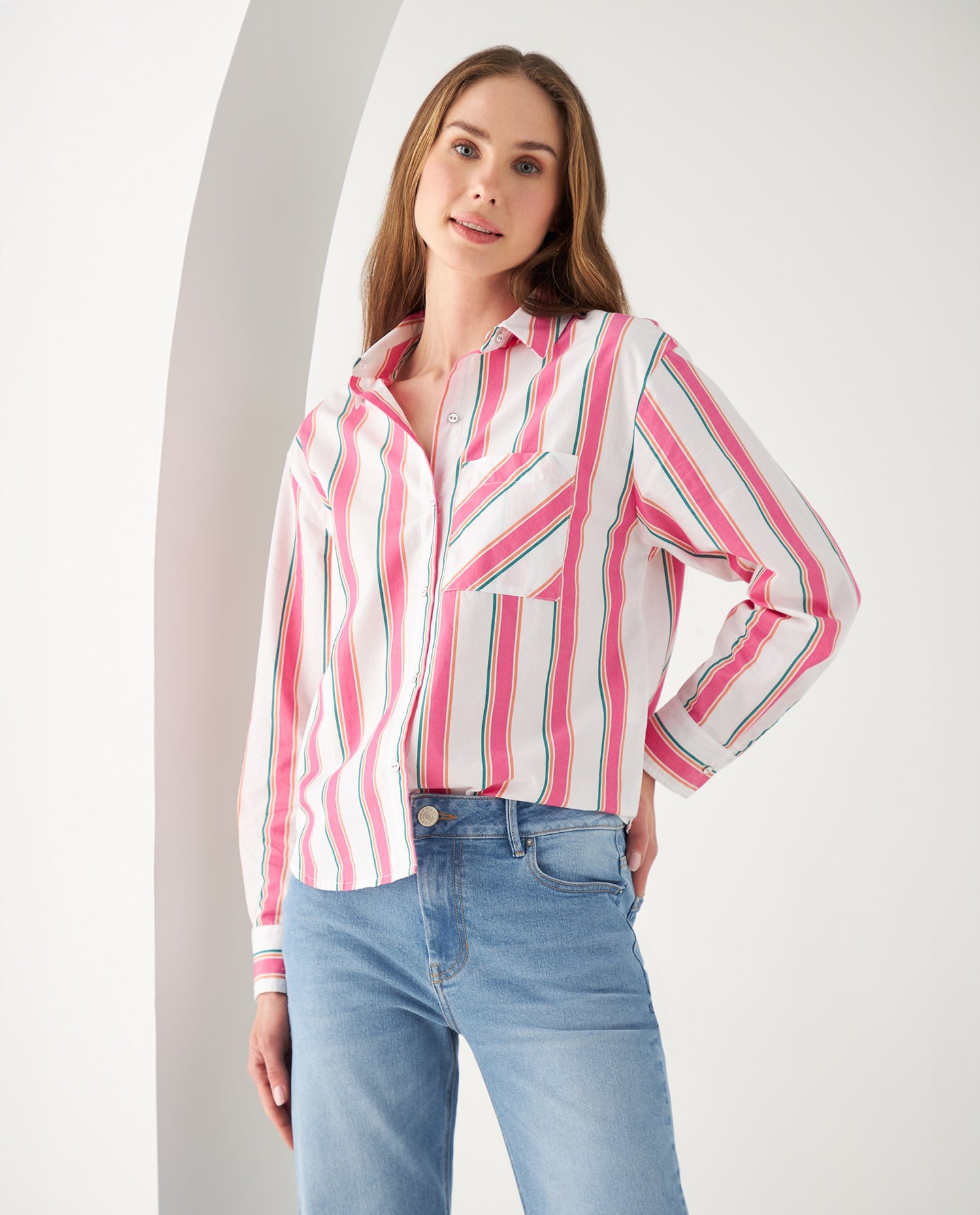 Camisa con diseño a rayas para mujer - Blanco