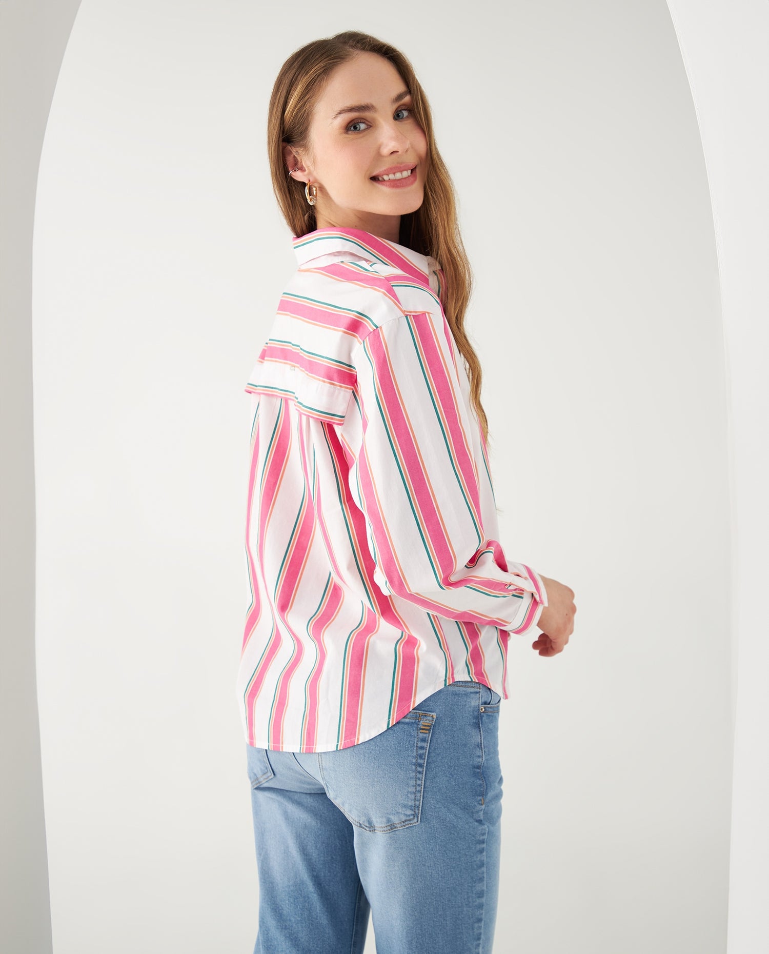Camisa con diseño a rayas para mujer - Blanco