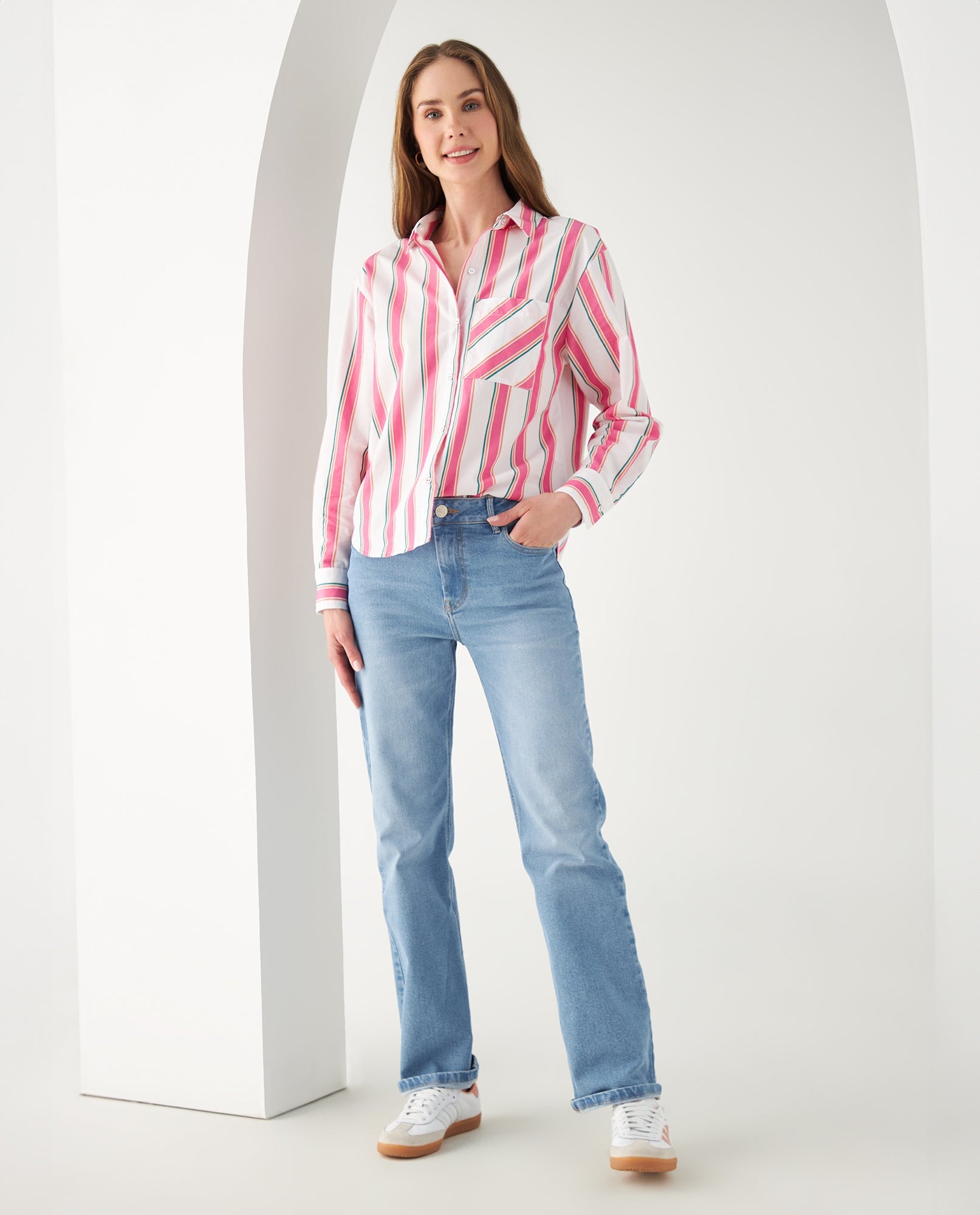 Camisa con diseño a rayas para mujer - Blanco 34_612F028_BLA114001_5