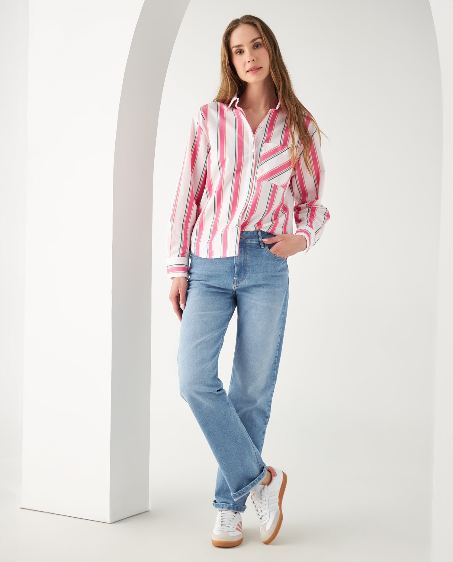 Camisa con diseño a rayas para mujer - Blanco