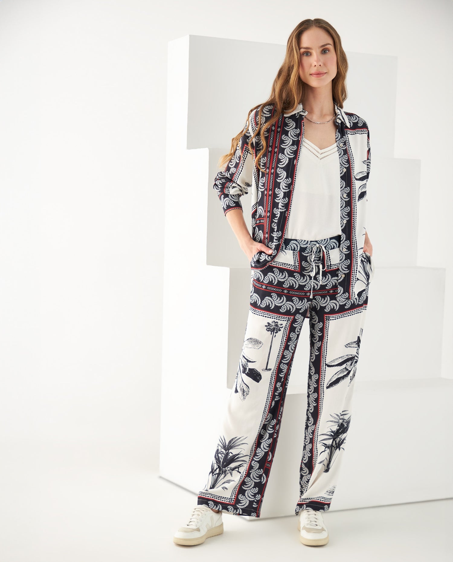 Camisa con mix de estampados para mujer - Blanco