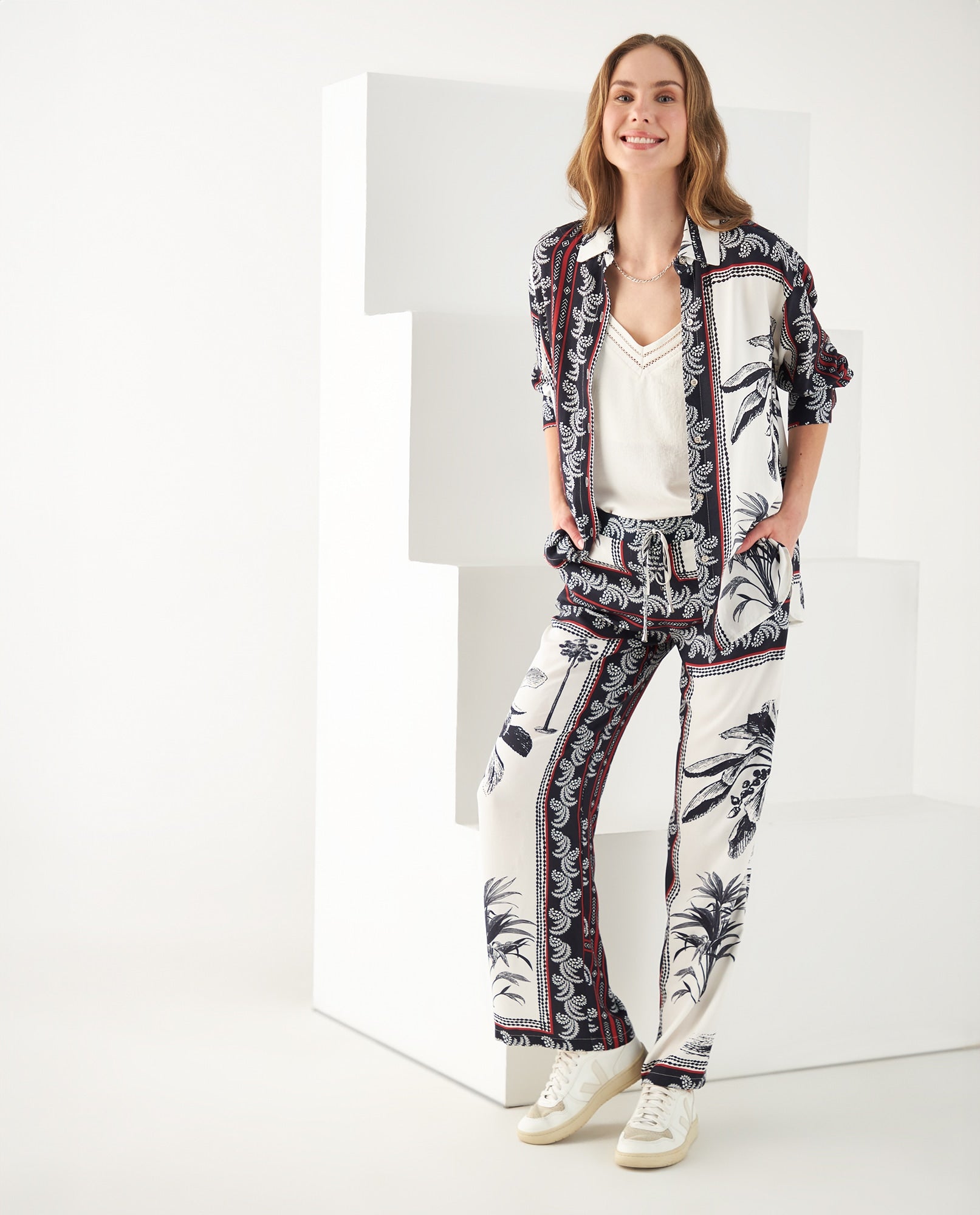 Camisa con mix de estampados para mujer - Blanco 34_612F035_BLA110601_6