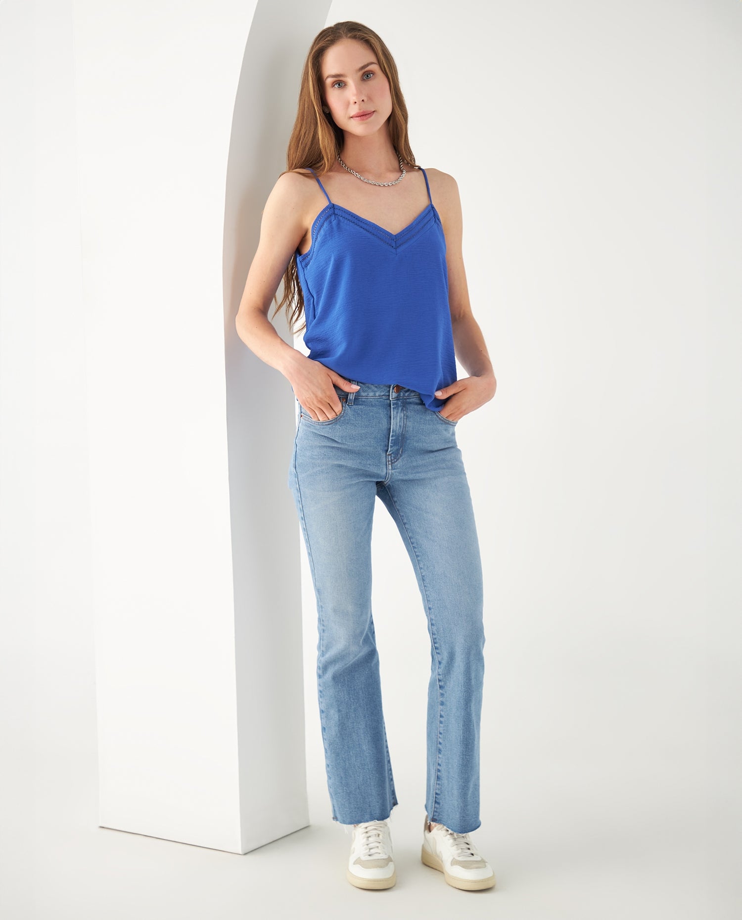 Camisa con escote en V para mujer - Azul