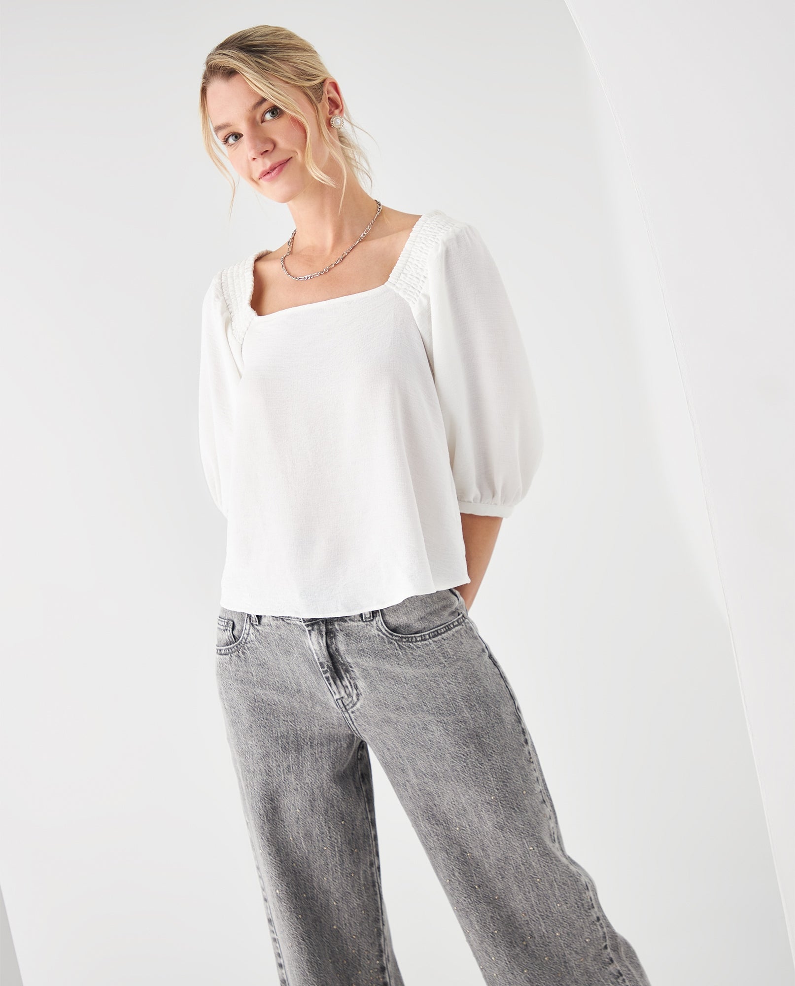 Camisa manga 3/4 para mujer - Blanco 34_612F038_BLA110601_0