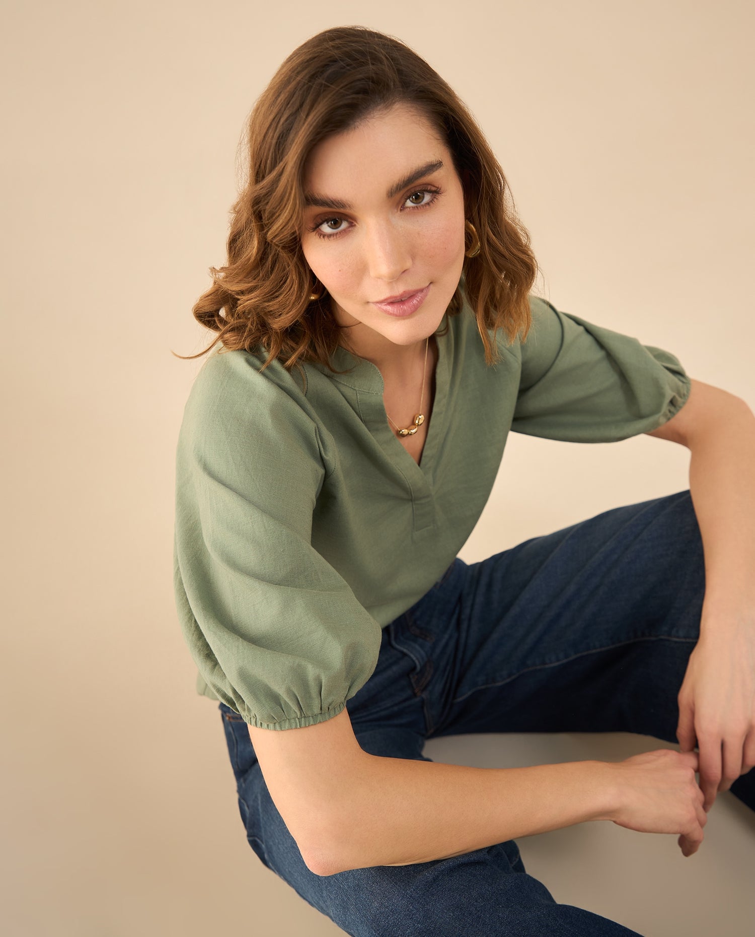 Camisa manga 3/4 para mujer - Verde
