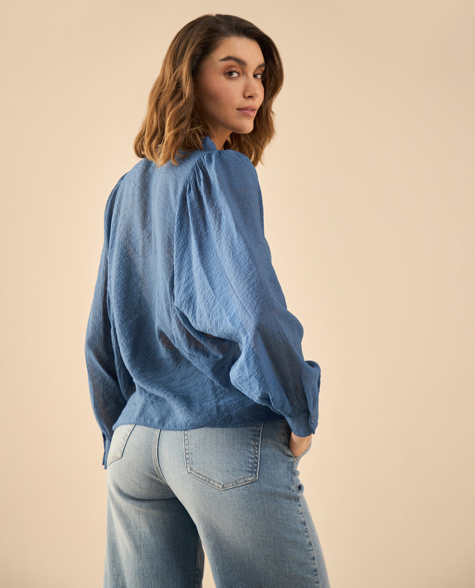 Camisa manga larga de tela fluida para mujer - Azul 34_612G007_AZU183929_4