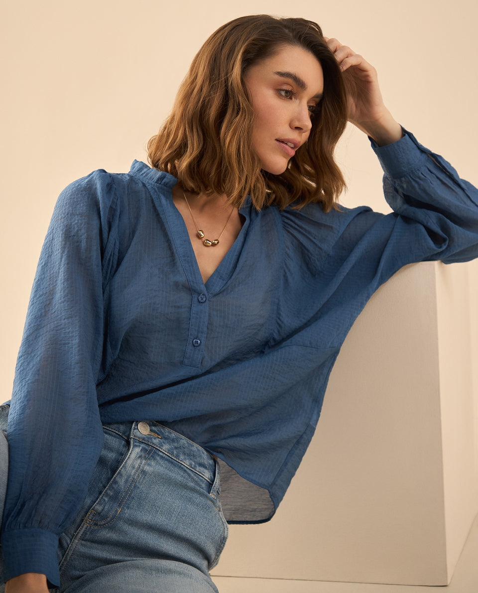 Camisa manga larga de tela fluida para mujer - Azul 34_612G007_AZU183929_6