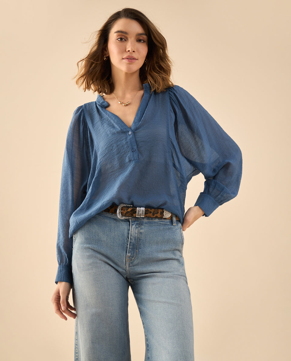 Camisa manga larga de tela fluida para mujer - Azul 34_612G007_AZU183929_7