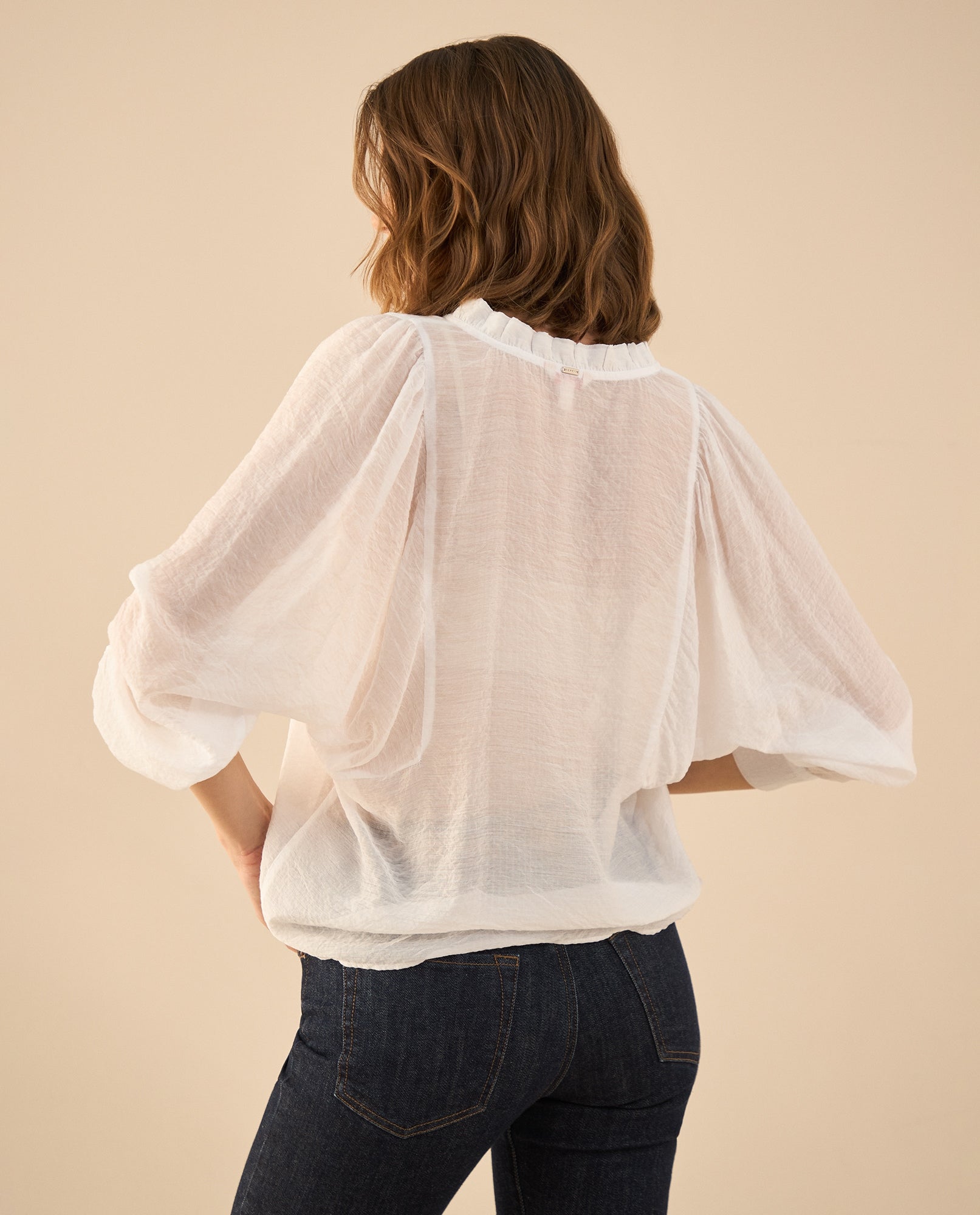 Camisa manga larga de tela fluida para mujer - Blanco 34_612G007_BLA110601_4