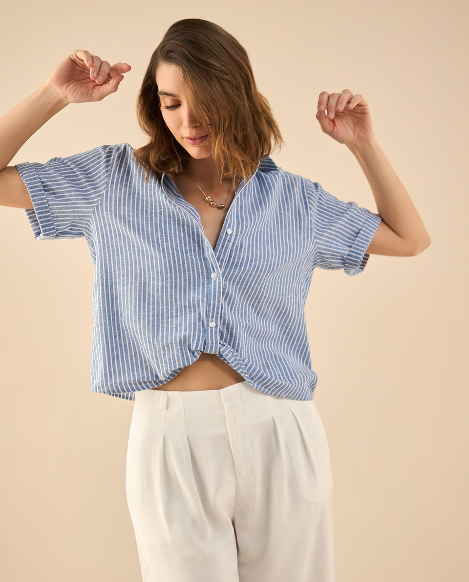 Camisa a rayas para mujer - Azul 34_612G009_AZU134110_6