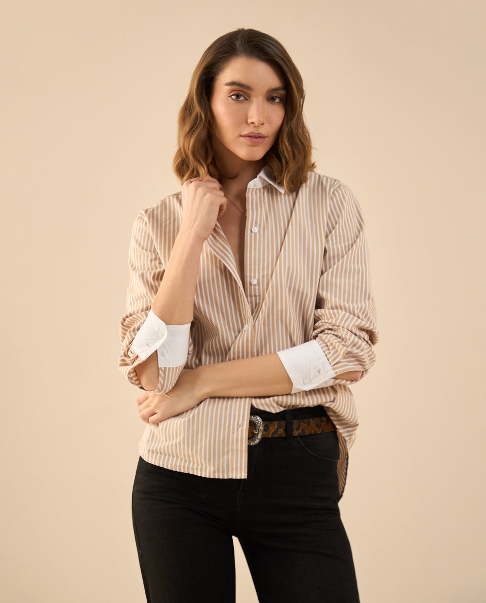 Camisa de largo asimétrico para mujer - Café 34_612G011_CAF171320_6