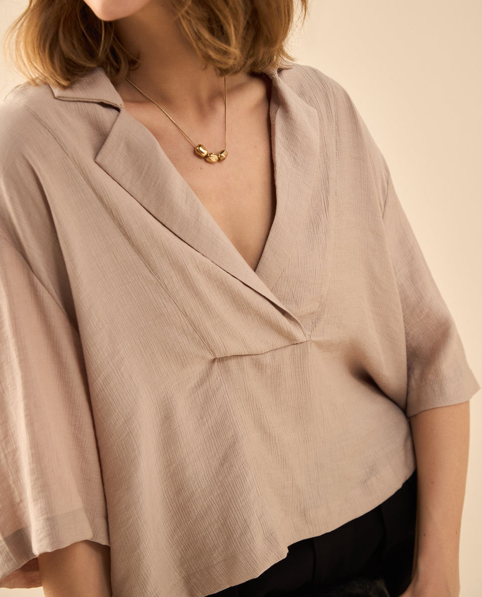 Camisa de diseño cerrado para mujer - Beige 34_612G016_BEI151306_3
