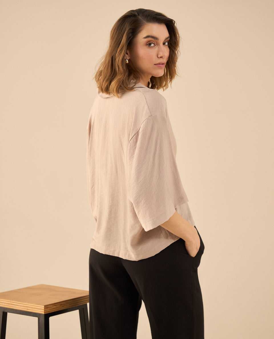 Camisa de diseño cerrado para mujer - Beige 34_612G016_BEI151306_4