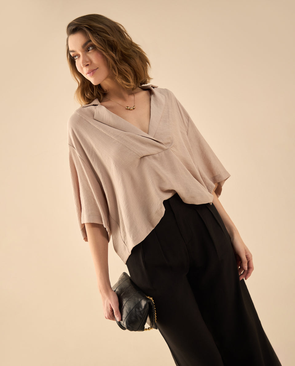 Camisa de diseño cerrado para mujer - Beige 34_612G016_BEI151306_6