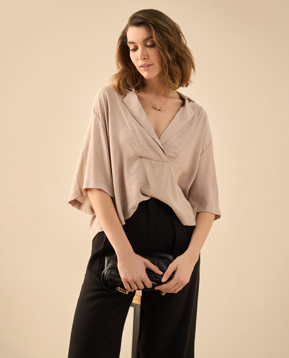 Camisa de diseño cerrado para mujer - Beige 34_612G016_BEI151306_7