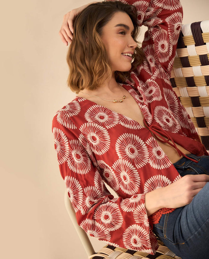 Camisa con detalles bordados para mujer - Rojo 34_612G017_ROJ181444_0