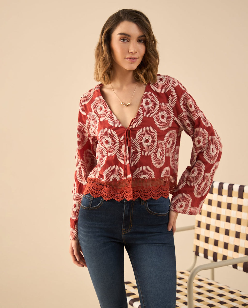 Camisa con detalles bordados para mujer - Rojo 34_612G017_ROJ181444_3