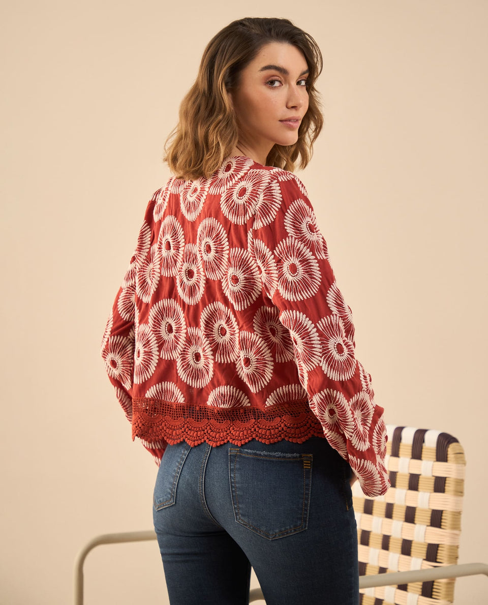 Camisa con detalles bordados para mujer - Rojo 34_612G017_ROJ181444_4