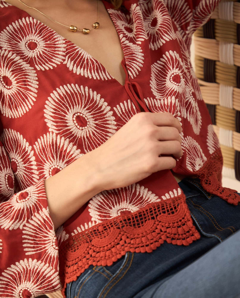 Camisa con detalles bordados para mujer - Rojo 34_612G017_ROJ181444_5