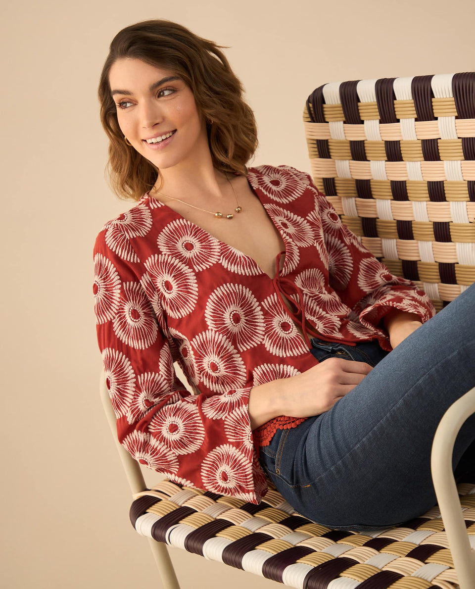 Camisa con detalles bordados para mujer - Rojo 34_612G017_ROJ181444_7