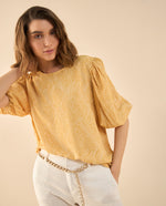 Camisa estampada manga corta para mujer - Beige