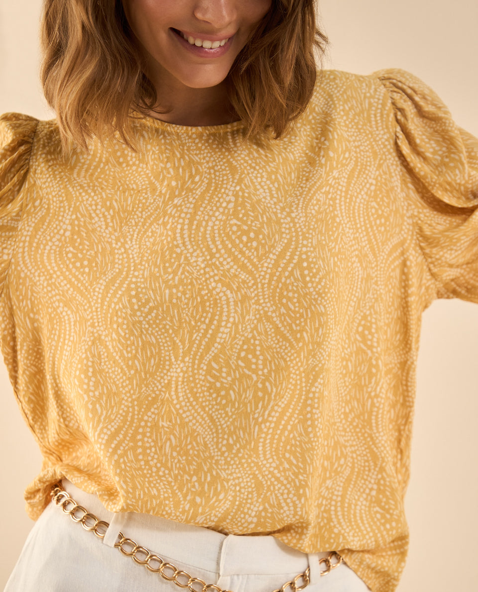 Camisa estampada manga corta para mujer - Beige 34_612G018_BEI151132_3