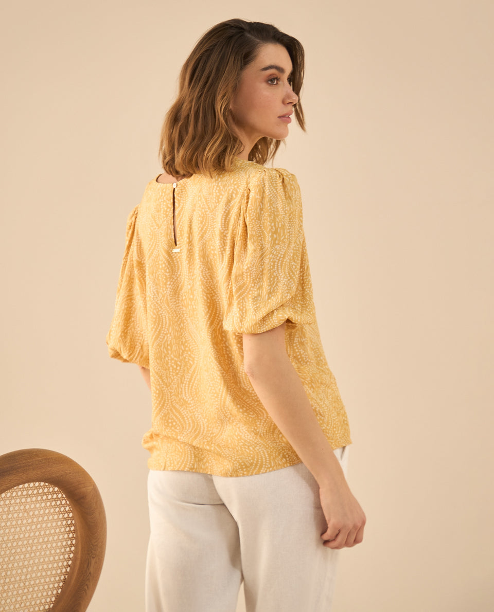 Camisa estampada manga corta para mujer - Beige 34_612G018_BEI151132_4