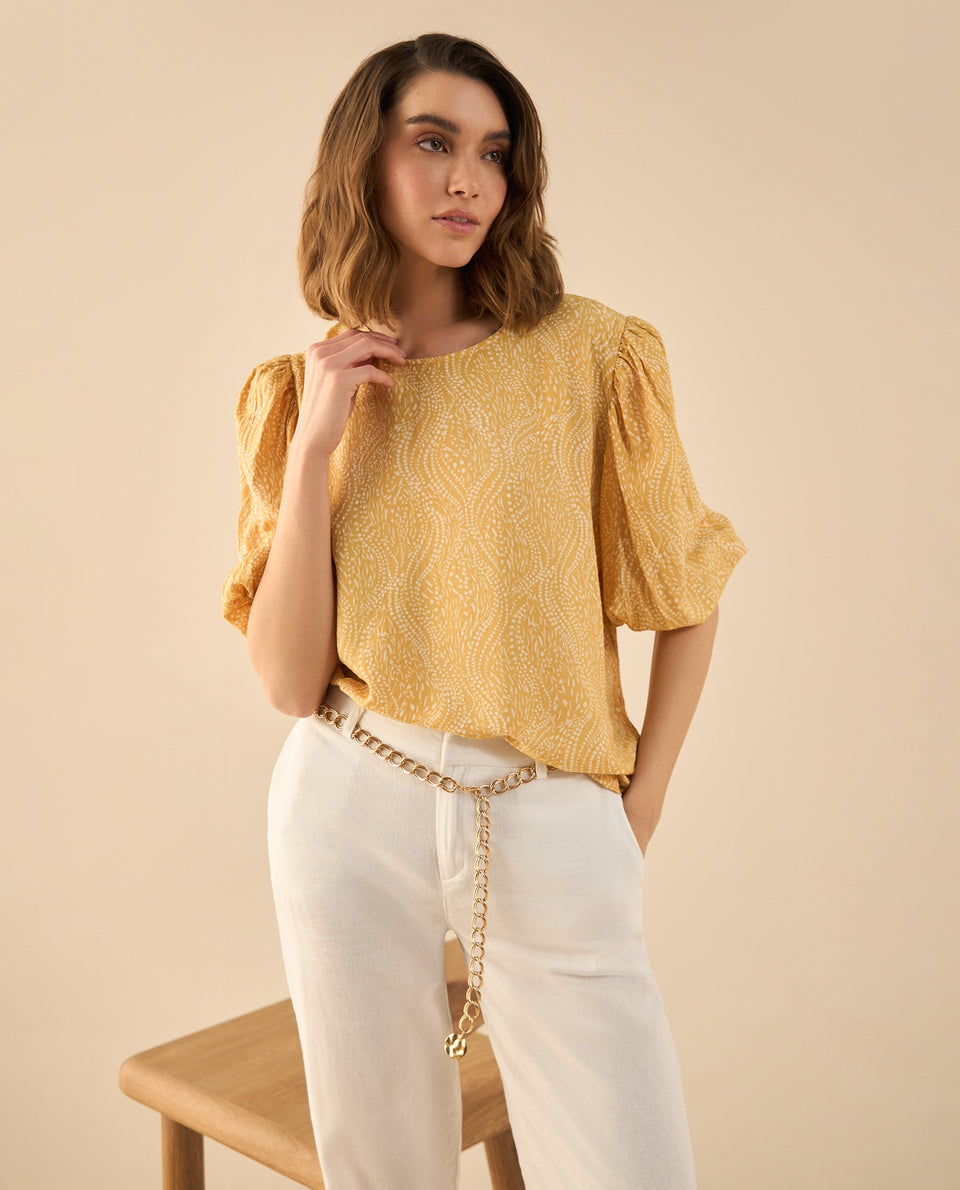 Camisa estampada manga corta para mujer - Beige 34_612G018_BEI151132_6