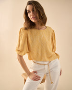 Camisa estampada manga corta para mujer - Beige