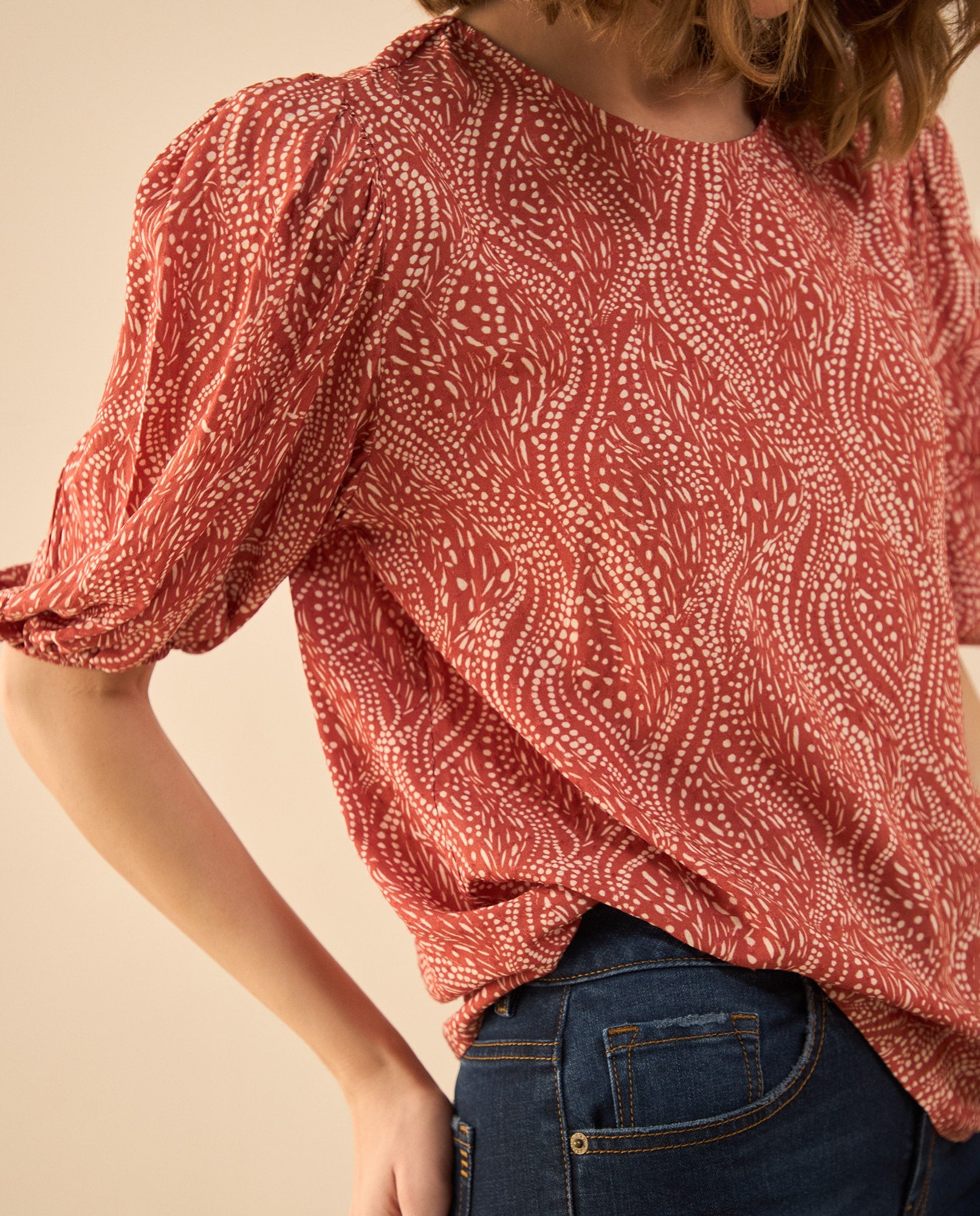 Camisa estampada manga corta para mujer - Rojo 34_612G018_ROJ181444_3