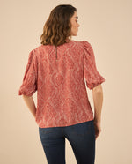 Camisa estampada manga corta para mujer - Rojo