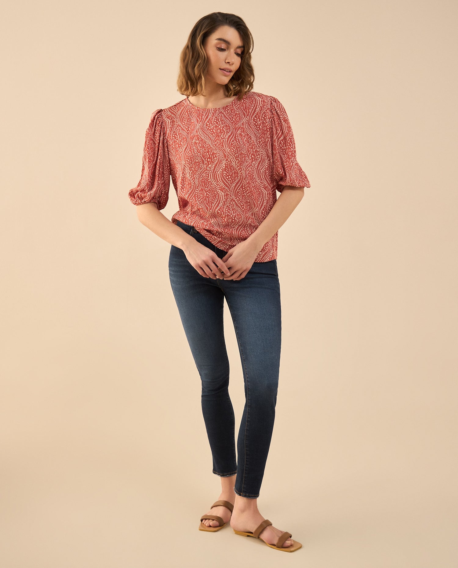 Camisa estampada manga corta para mujer - Rojo