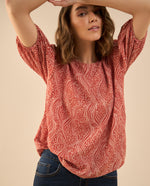 Camisa estampada manga corta para mujer - Rojo