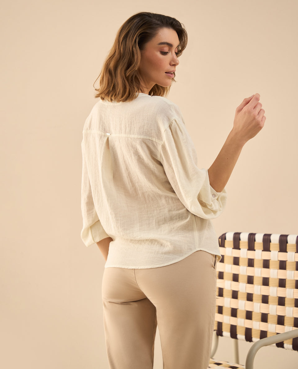 Camisa con escote en V para mujer - Crudo 34_612G020_CRU114302_4