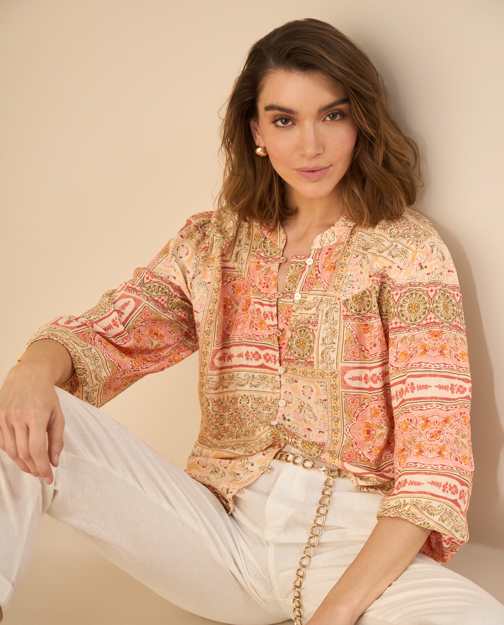 Camisa con estampado multicolor para mujer - Rojo 34_612G021_ROJ181444_0