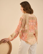 Camisa con estampado multicolor para mujer - Rojo